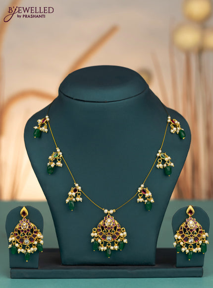 Invisible chain with kemp & cz stones and pearl & green beads hangings