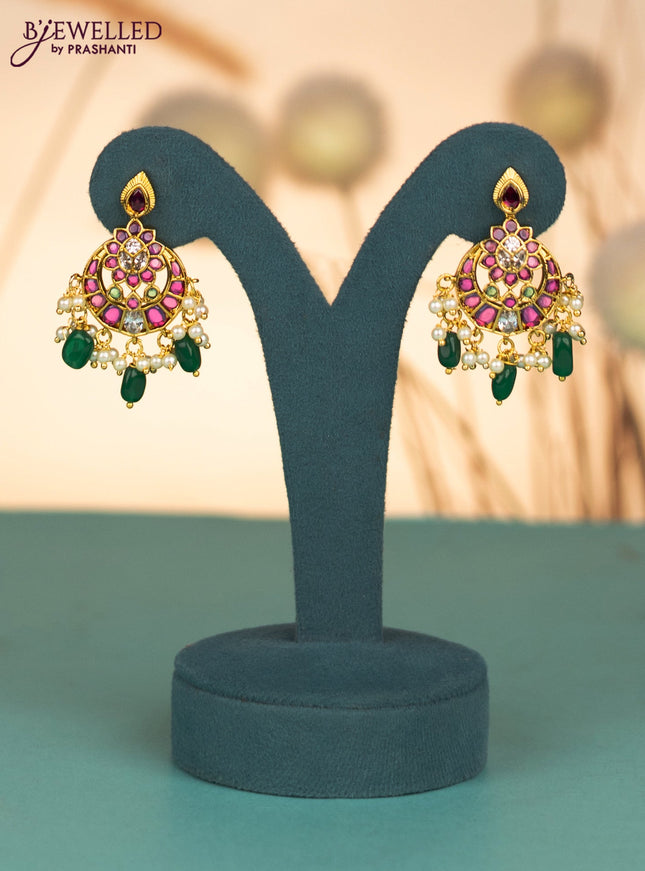 Invisible chain with kemp & cz stones and pearl & green beads hangings