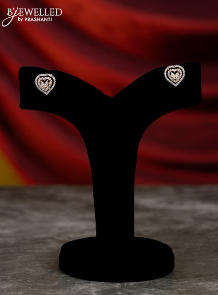 Crystal beaded pink necklace with heart shape side pendant and cz stones