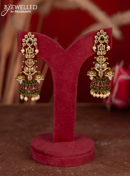 Antique jhumkas with kemp & cz stones and pearl hangings