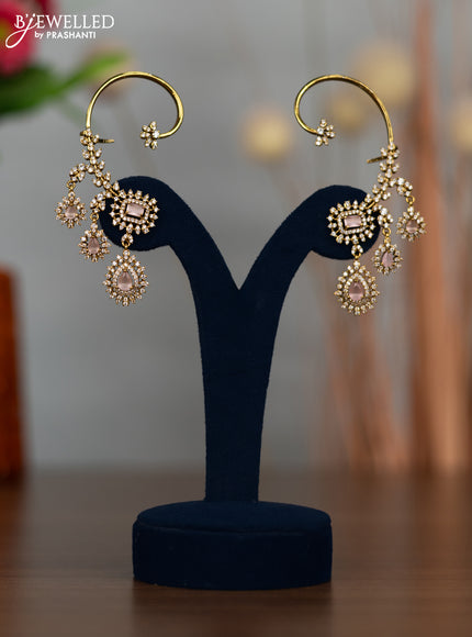 Antique earcuff earrings with baby pink and cz stones