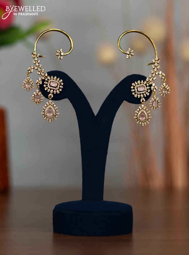 Antique earcuff earrings with baby pink and cz stones