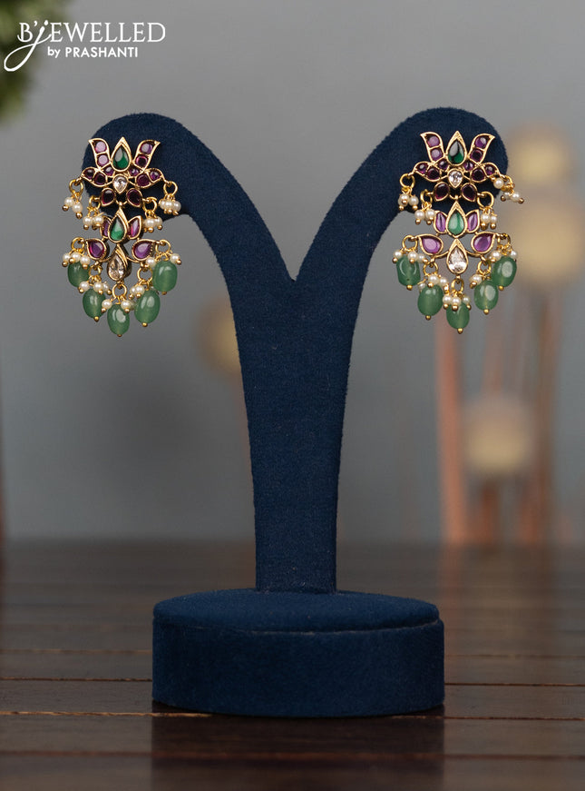 Antique earrings with kemp & cz stones and pearl & mint green beads hangings
