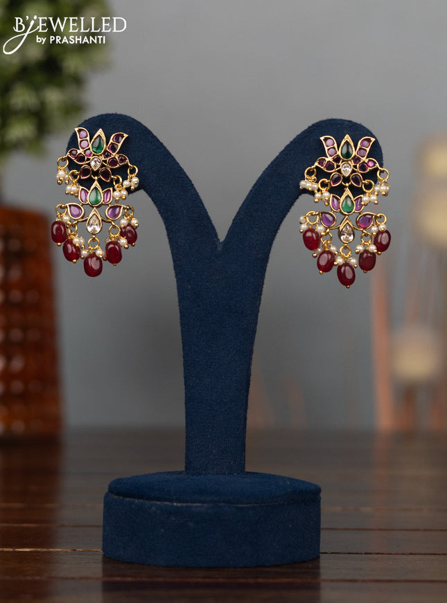 Antique earrings with kemp & cz stones and pearl & pink beads hangings