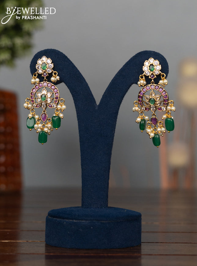 Antique earrings with kemp & cz stones and pearl & green beads hangings