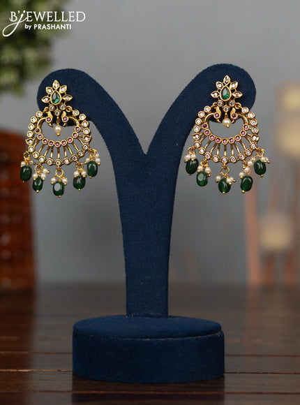 Antique earrings with kemp & cz stones and pearl & green beads hangings
