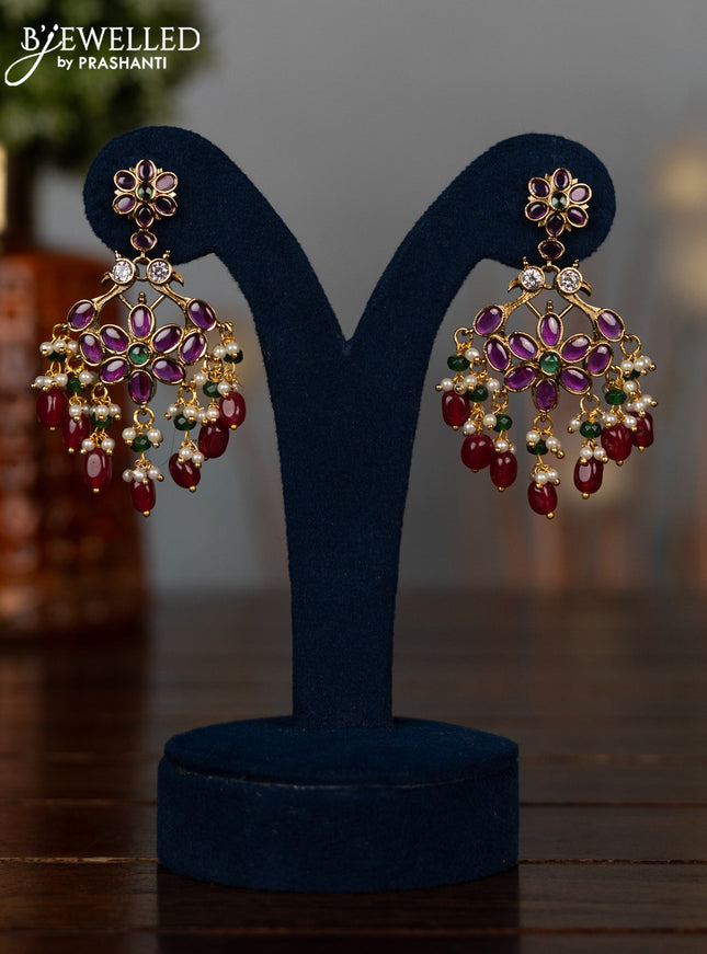 Antique earrings with kemp & cz stones and pearl & pink beads hangings