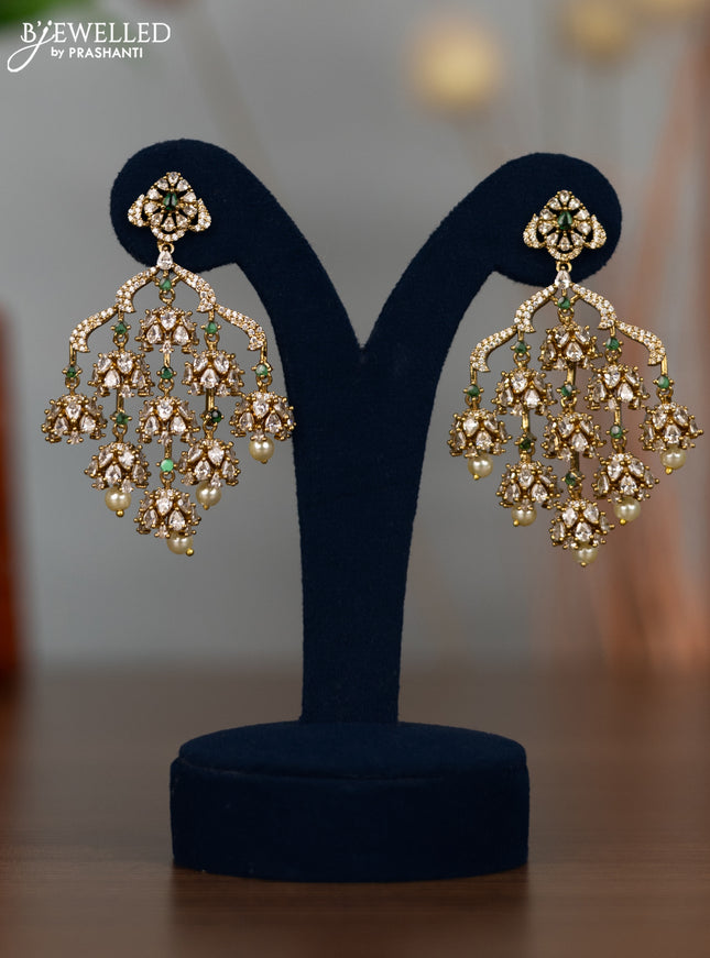 Antique earrings with emerald & cz stones amd pearl hangings