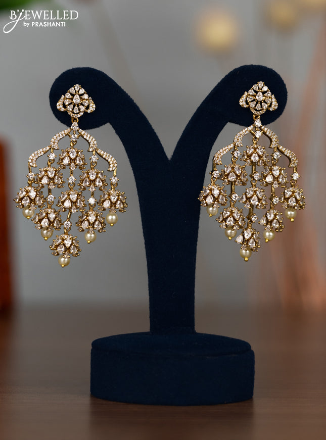 Antique earrings with cz stones and pearl hnagings