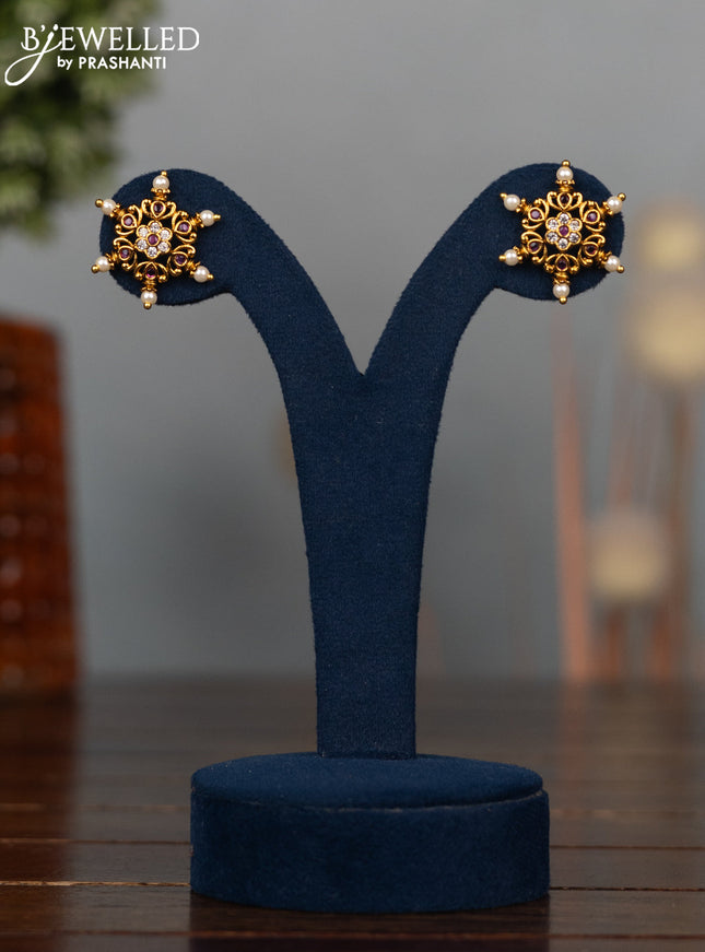 Antique earrings with ruby & cz stones and pearls