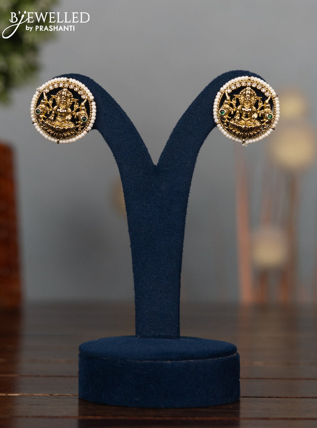 Antique earrings lakshmi design with emerald & cz stone and pearls