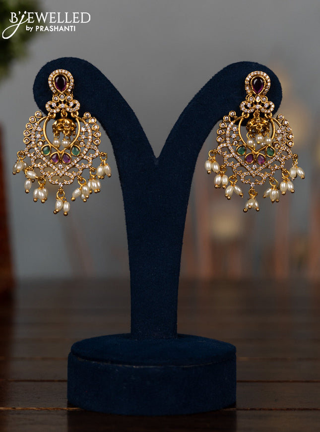Antique earrings with kemp & cz stones and pearl hangings