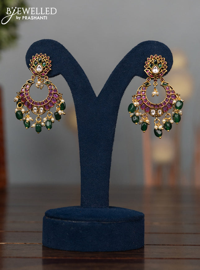 Antique earrings with kemp & cz stones and pearl & green beads hangings