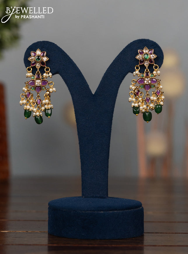 Antique earrings with kemp & cz stones and pearl & green beads hangings