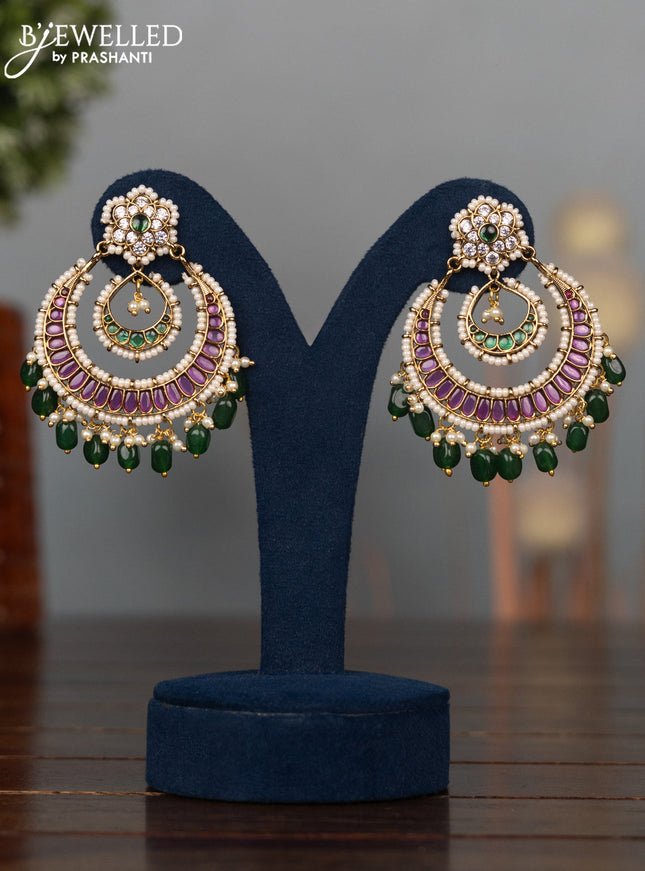 Antique earrings with kemp & cz stones and pearl & green beads hangings