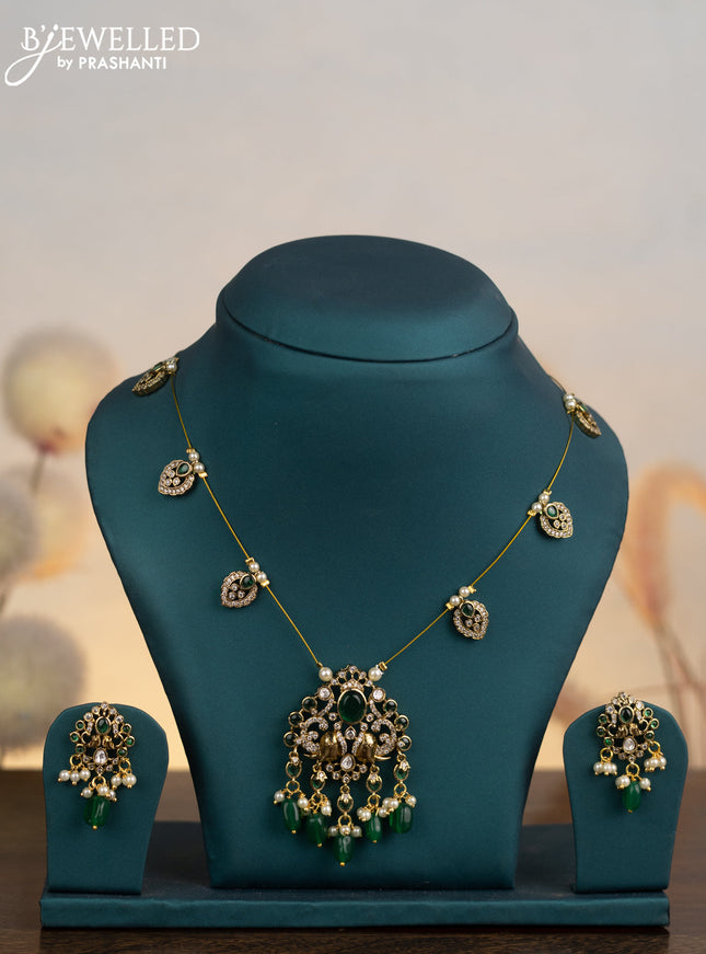 Invisible chain with kemp & kundan cz stones and pearl & beads hangings