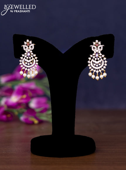 Zircon necklace with multicolour & cz stones and pearl hangings in gold finish