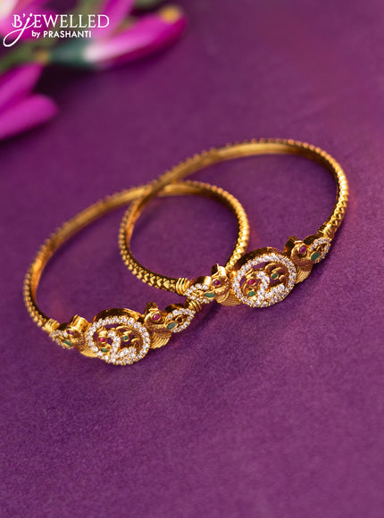 Antique bangles peacock design with kemp and cz stones