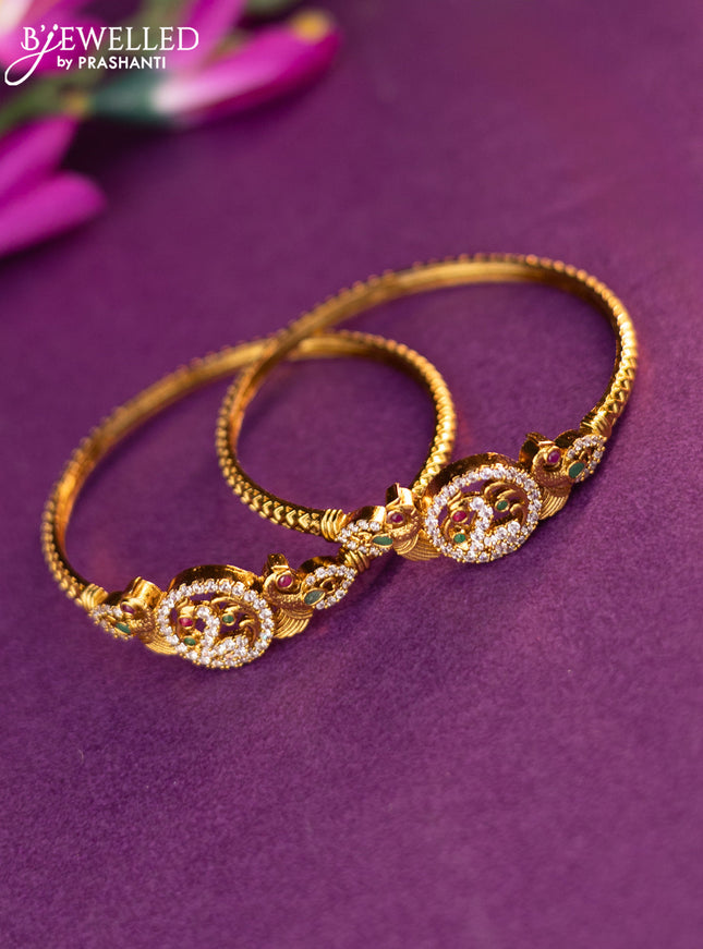 Antique bangles peacock design with kemp and cz stones