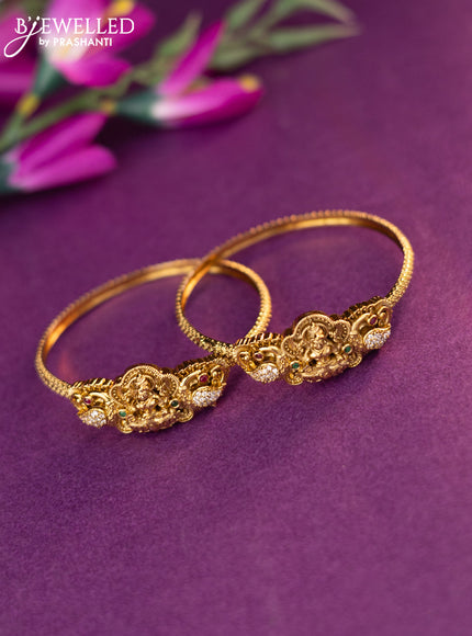 Antique bangles lakshmi design with kemp and cz stones