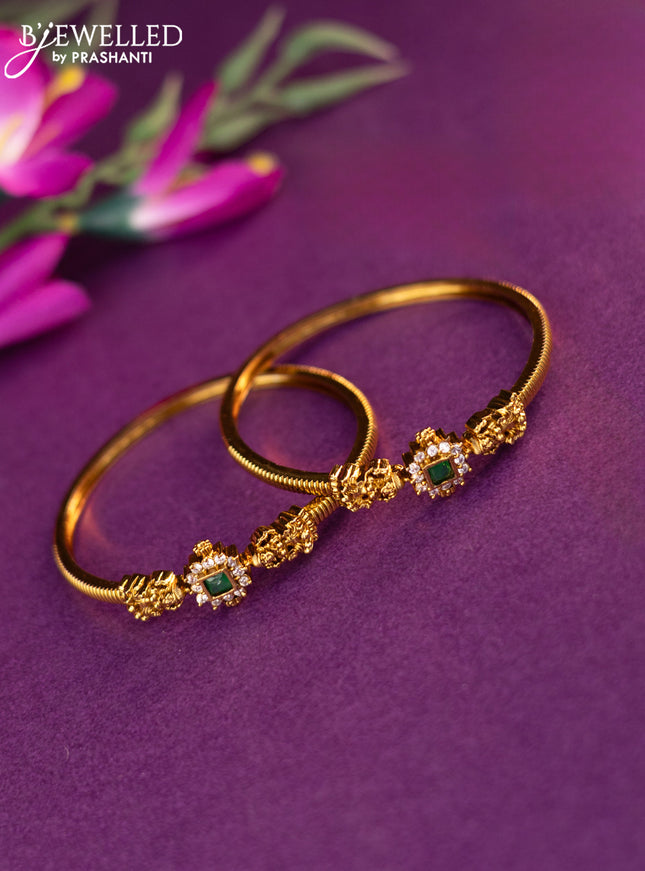 Antique bangles lakshmi design with emerald and cz stones
