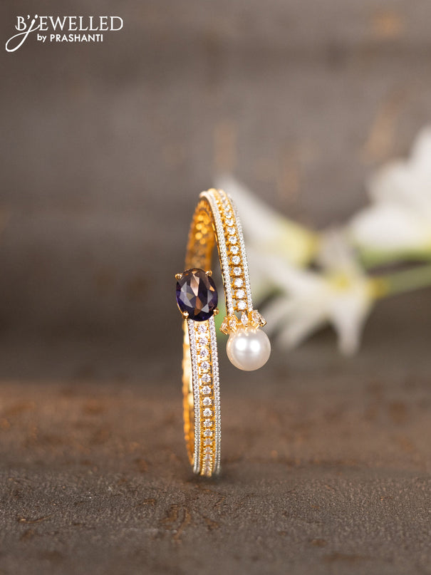 Bracelets with violet & cz stones and pearls in gold finish