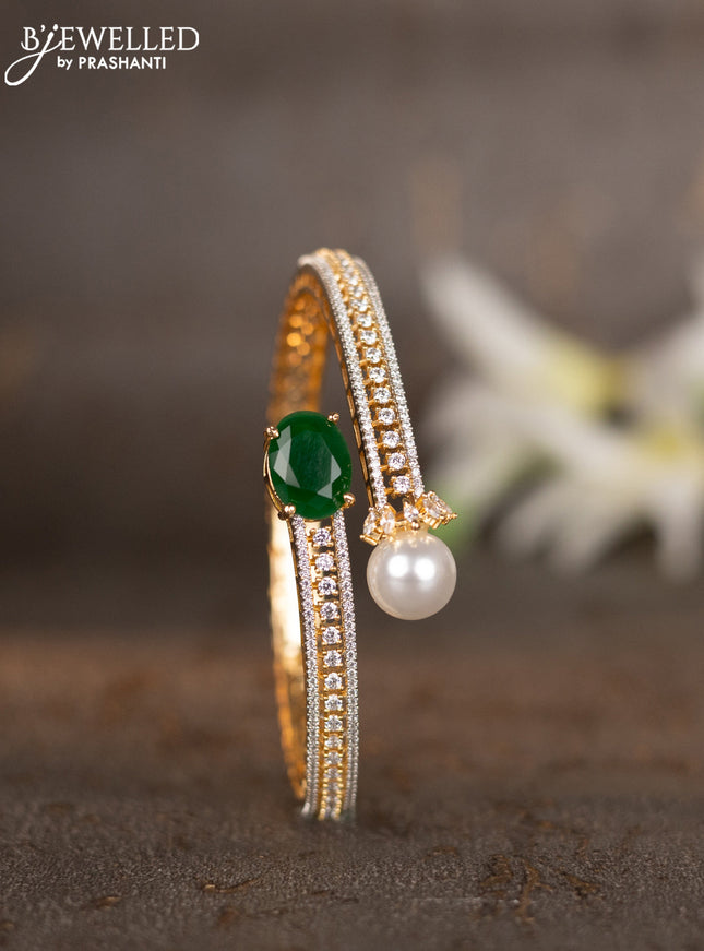 Bracelets with emerald & cz stones and pearls in gold finish