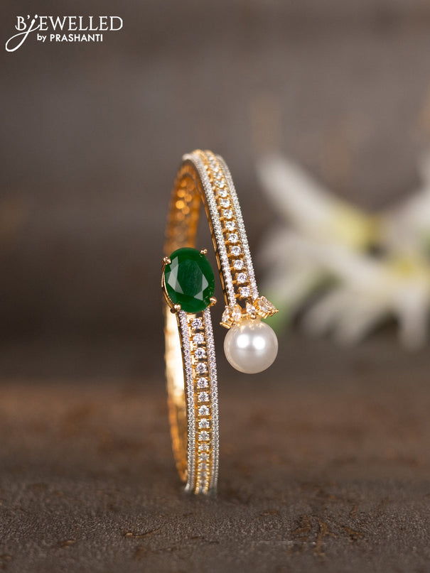 Bracelets with emerald & cz stones and pearls in gold finish