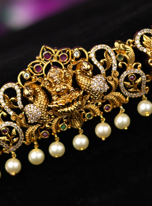 Antique hip belt lakshmi design with kemp & cz stones and pearl hangings