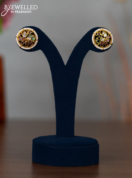 Antique earrings peacock design with kemp & cz stones and pearls