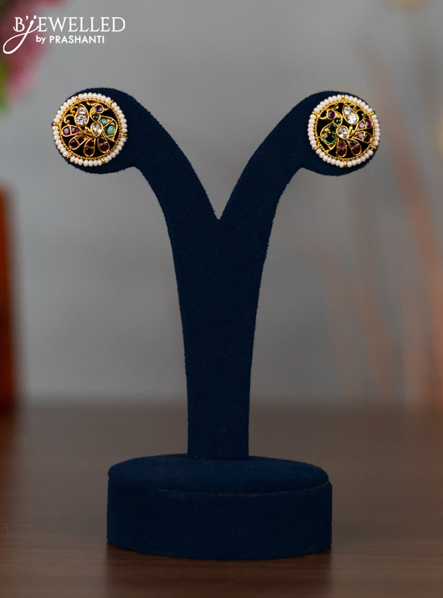 Antique earrings peacock design with kemp & cz stones and pearls