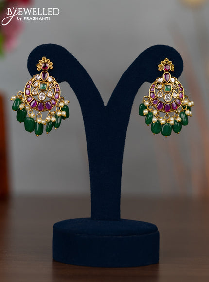 Antique earrings with kemp & cz stones and pearl & green beads hangings