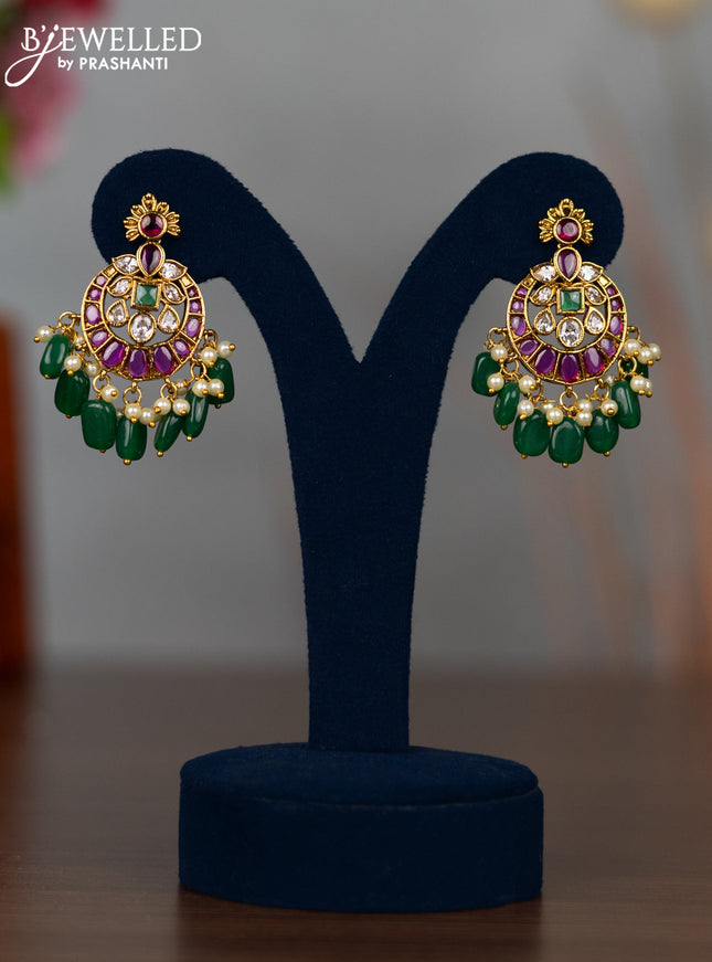 Antique earrings with kemp & cz stones and pearl & green beads hangings