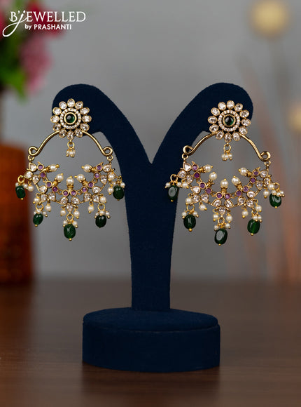 Antique earrings with kemp & cz stones and pearl & green beads hangings