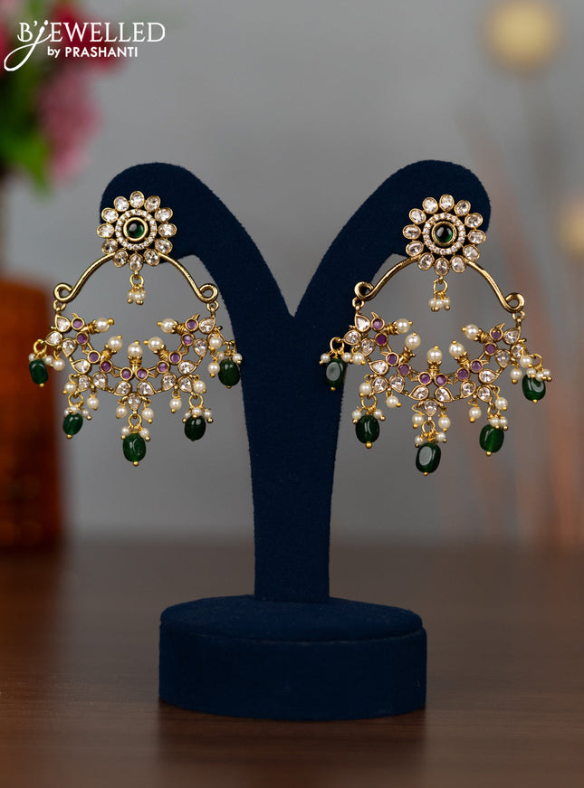 Antique earrings with kemp & cz stones and pearl & green beads hangings