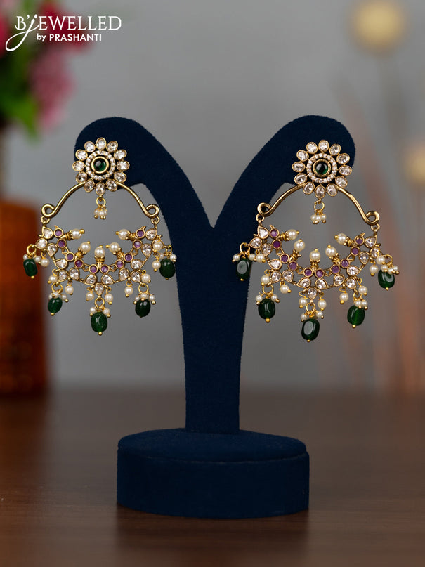Antique earrings with kemp & cz stones and pearl & green beads hangings
