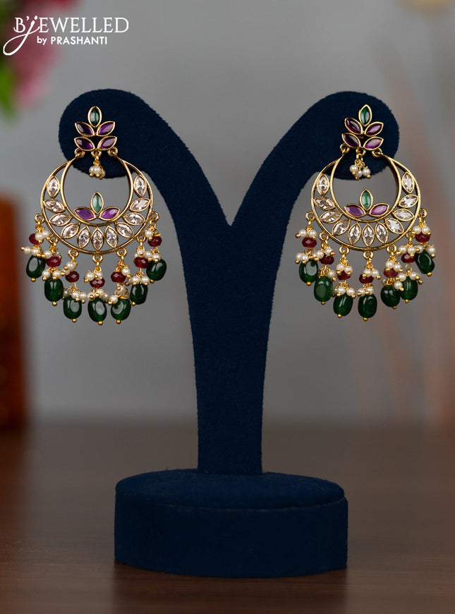 Antique earrings with kemp & cz stones and pearl & green beads hangings