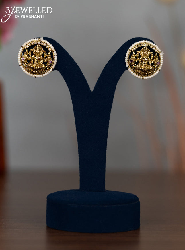 Antique earrings lakshmi design with ruby & cz stones and pearls