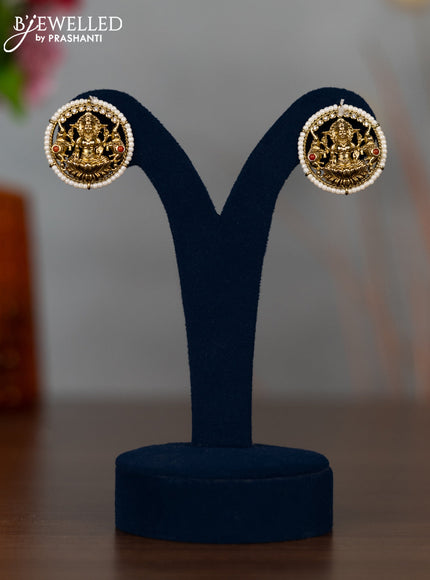 Antique earrings lakshmi design with pavalam & cz stones and pearls
