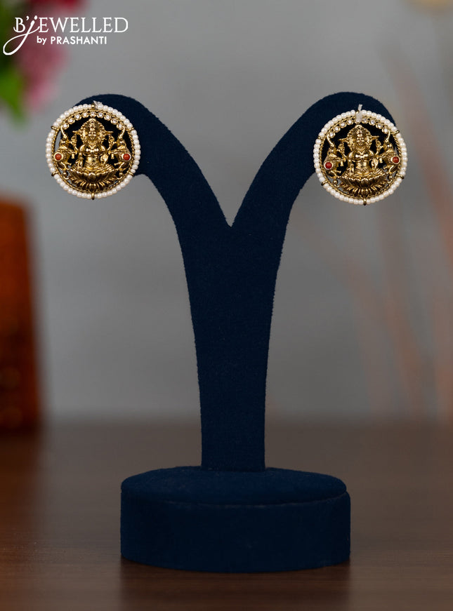 Antique earrings lakshmi design with pavalam & cz stones and pearls