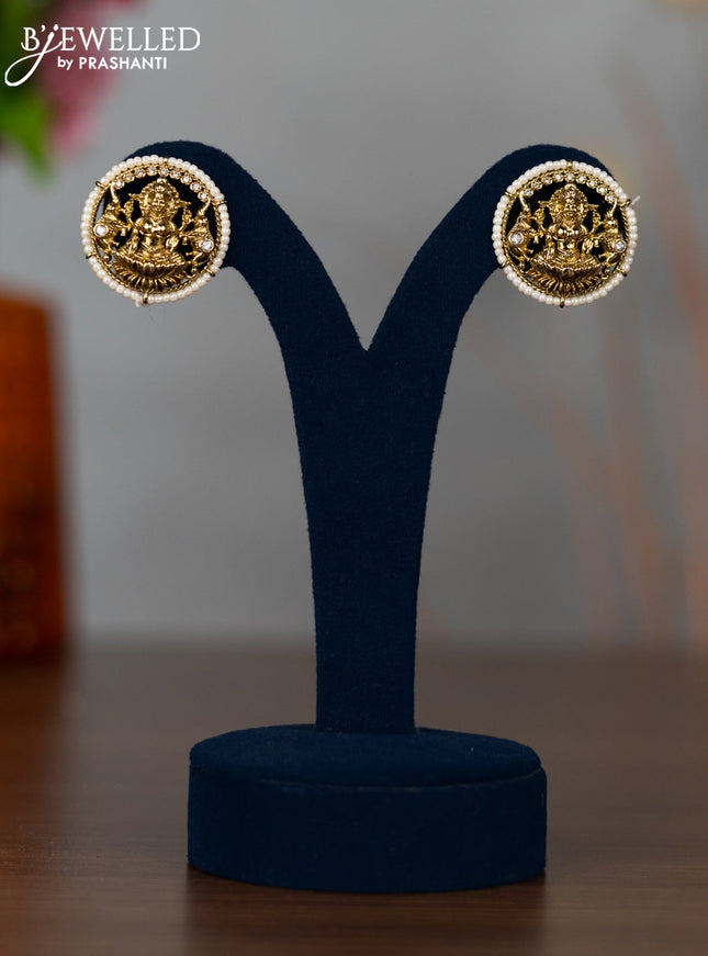 Antique earrings lakshmi design with cz stones and pearls