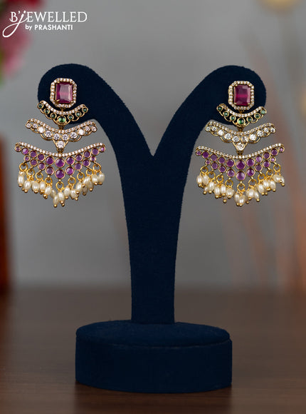 Antique earrings with kemp & cz stones and pearl hangings