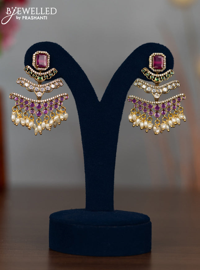 Antique earrings with kemp & cz stones and pearl hangings
