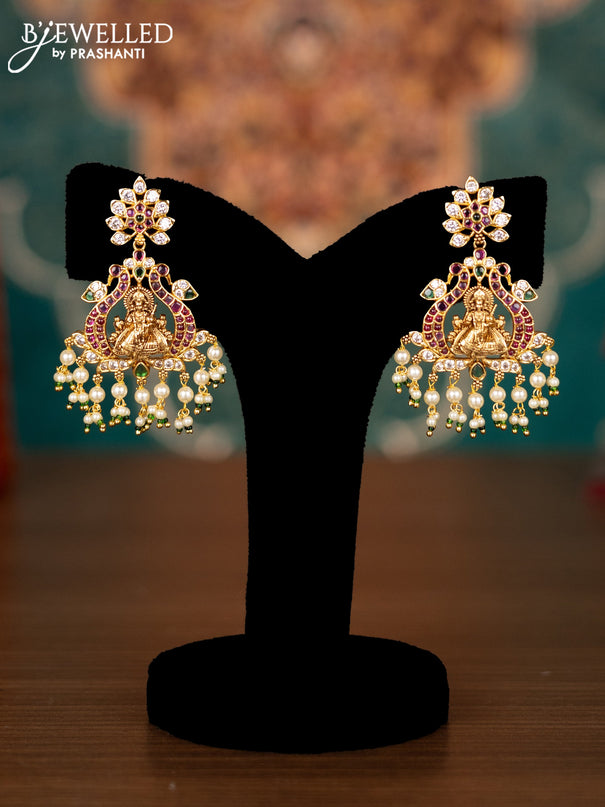 Antique guttapusalu necklace lakshmi design with kemp & cz stones and pearl hangings