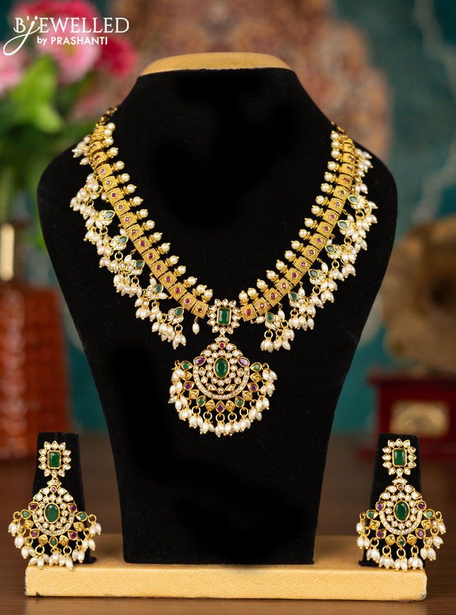 Antique guttapusalu necklace with kemp & cz stones and pearl hangings