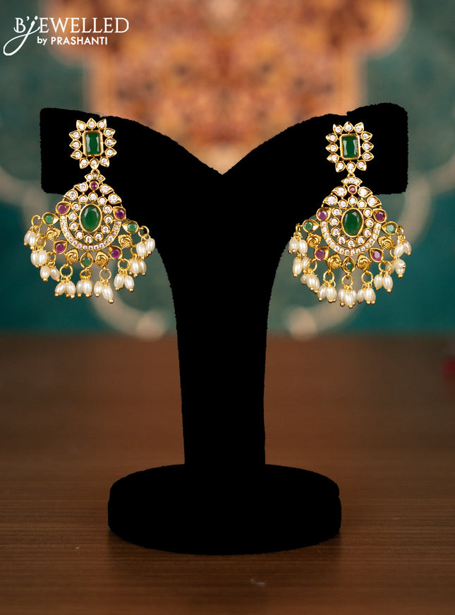 Antique guttapusalu necklace with kemp & cz stones and pearl hangings