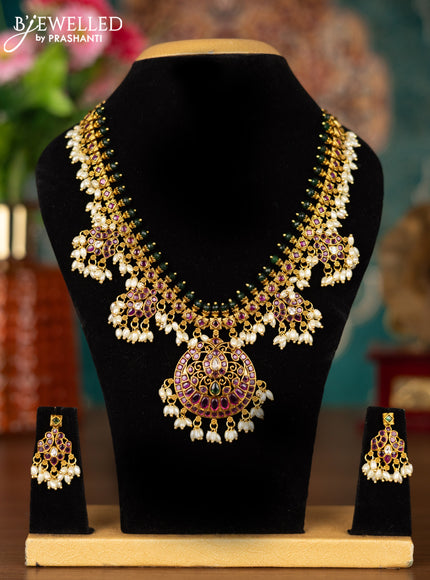 Antique guttapusalu necklace with kemp & cz stones and pearl hangings