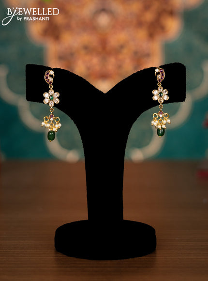 Antique guttapusalu necklace with kemp & cz stones and pearl & green beads hangings