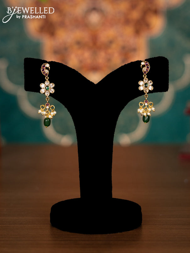 Antique guttapusalu necklace with kemp & cz stones and pearl & green beads hangings