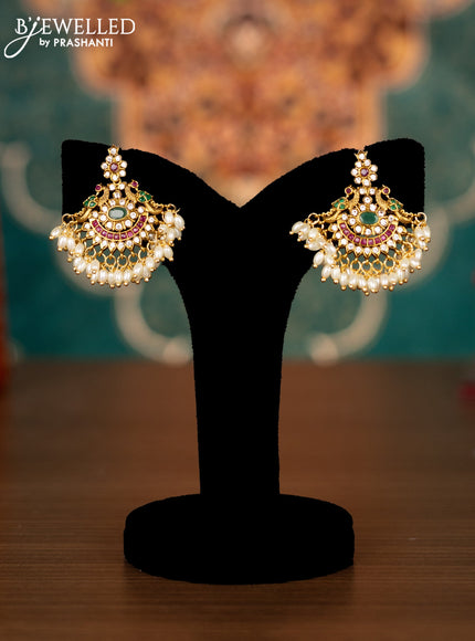Antique guttapusalu necklace manga & peacock design with kemp & cz stones and pearl hangings